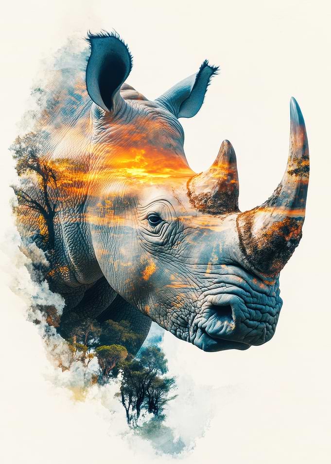 Rhino Sunset Double Exposure