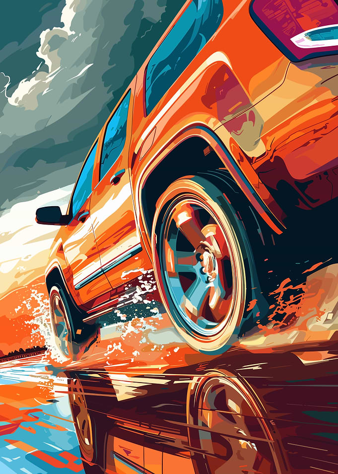 Orange SUV Speeding