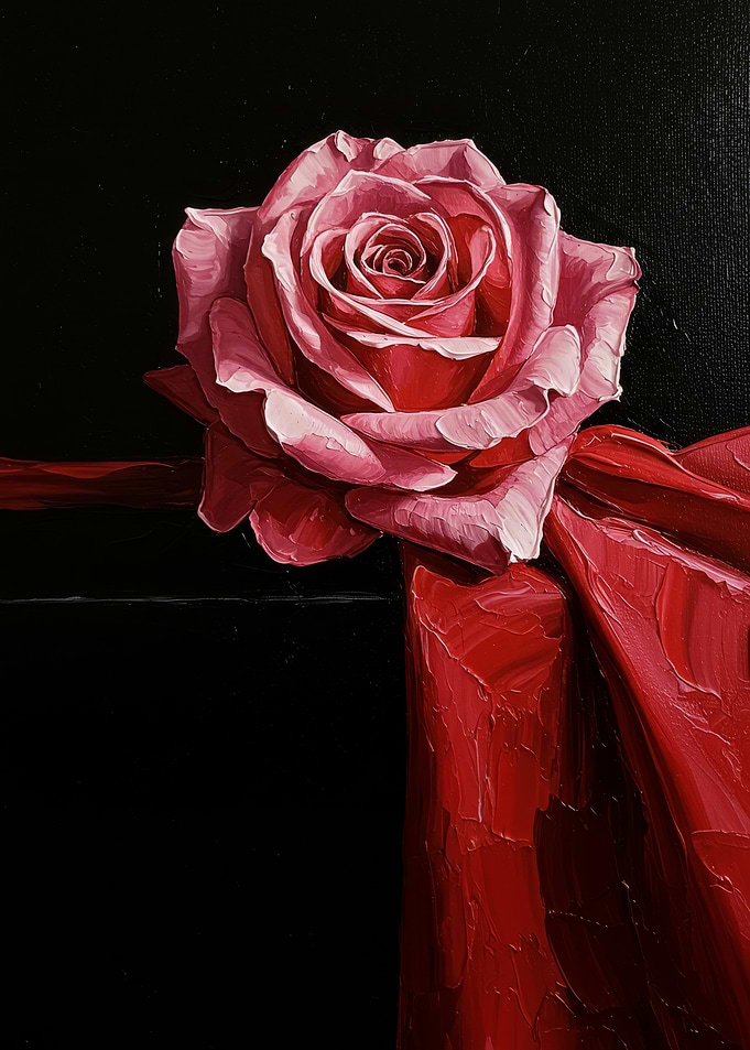 Pink Rose on Red Fabric