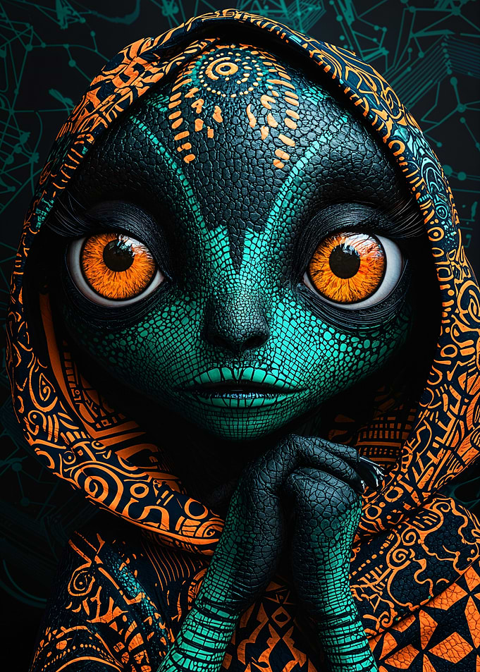 Alien Portrait with Tribal Patterns