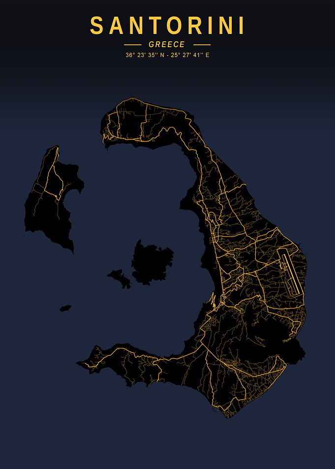 Santorini Island Golden Map