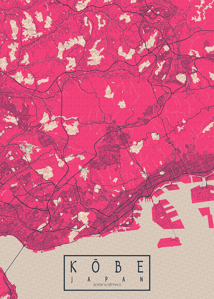 Kobe City Map Japan Blossom