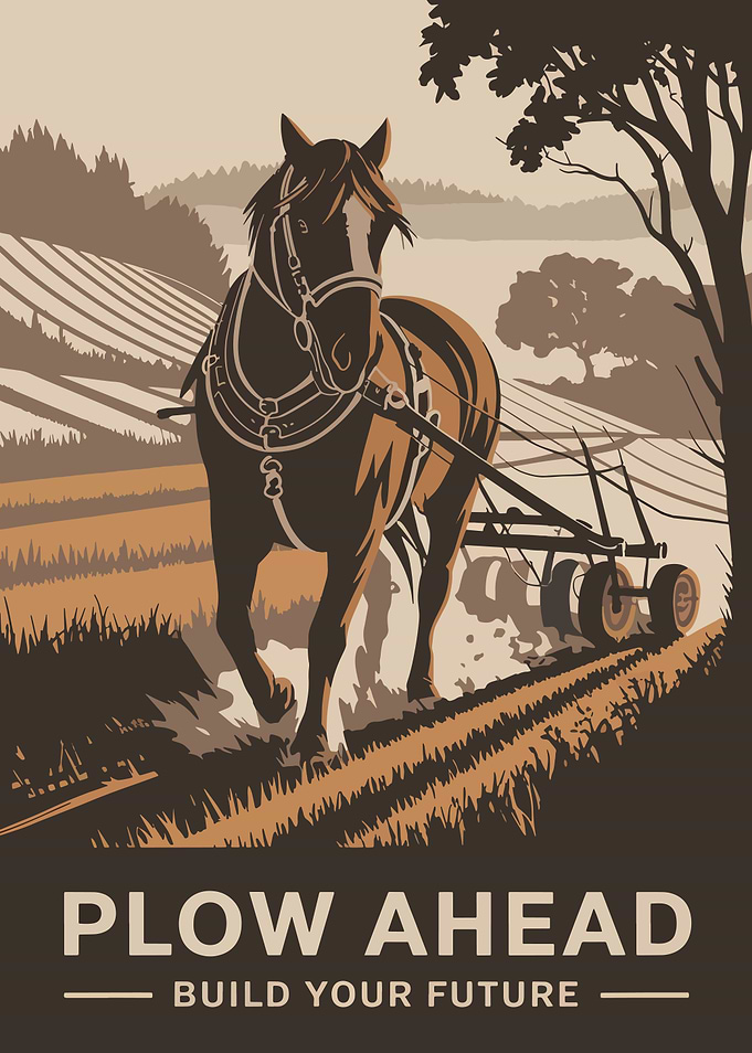 Horse Plowing Field Poster