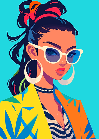 Stylish Retro Tropical Fashion Woman Minimalist Art