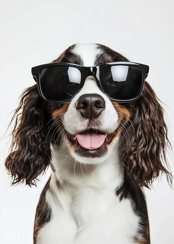Cool English Springer Spaniel Dog Wearing Sunglasses