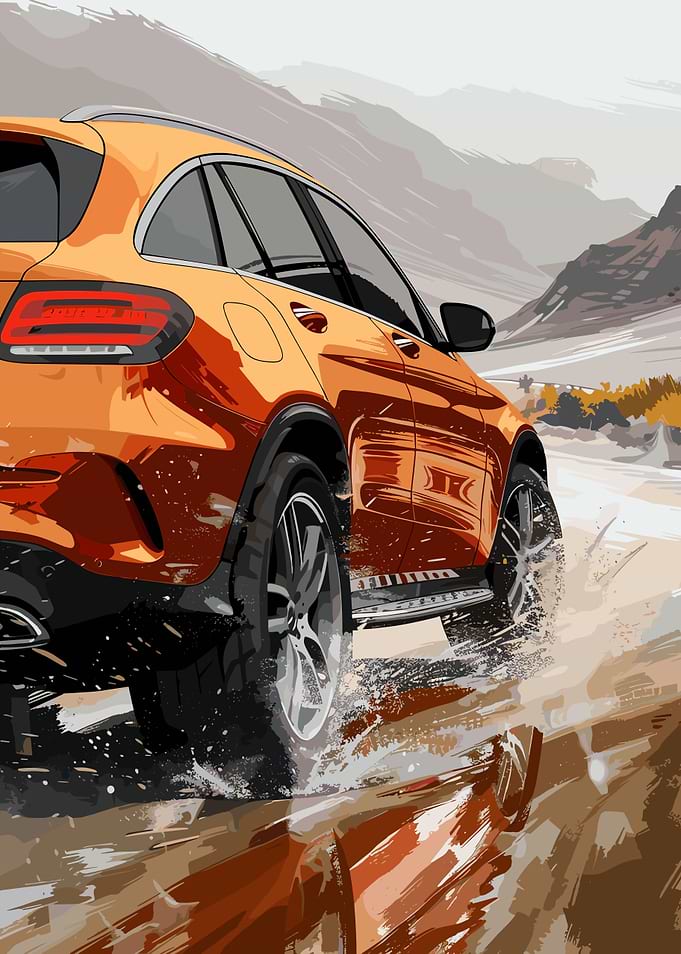 Orange SUV Driving on Dirt Road