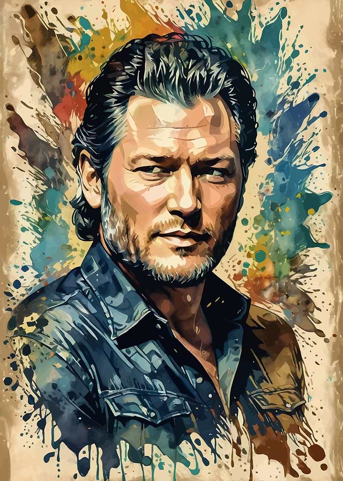 Blake Shelton Vintage Watercolor
