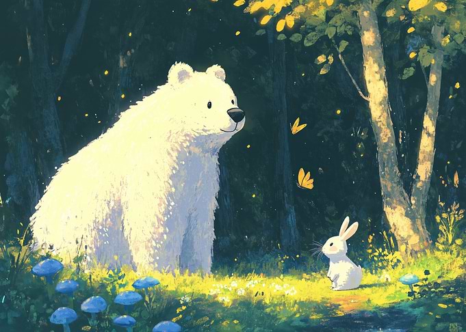 Polar Bear and Rabbit in Forest