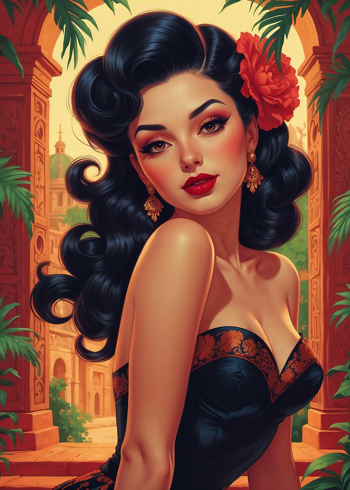 Mexican Pin-up in a Garden