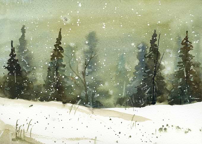 Snowy Forest Watercolor