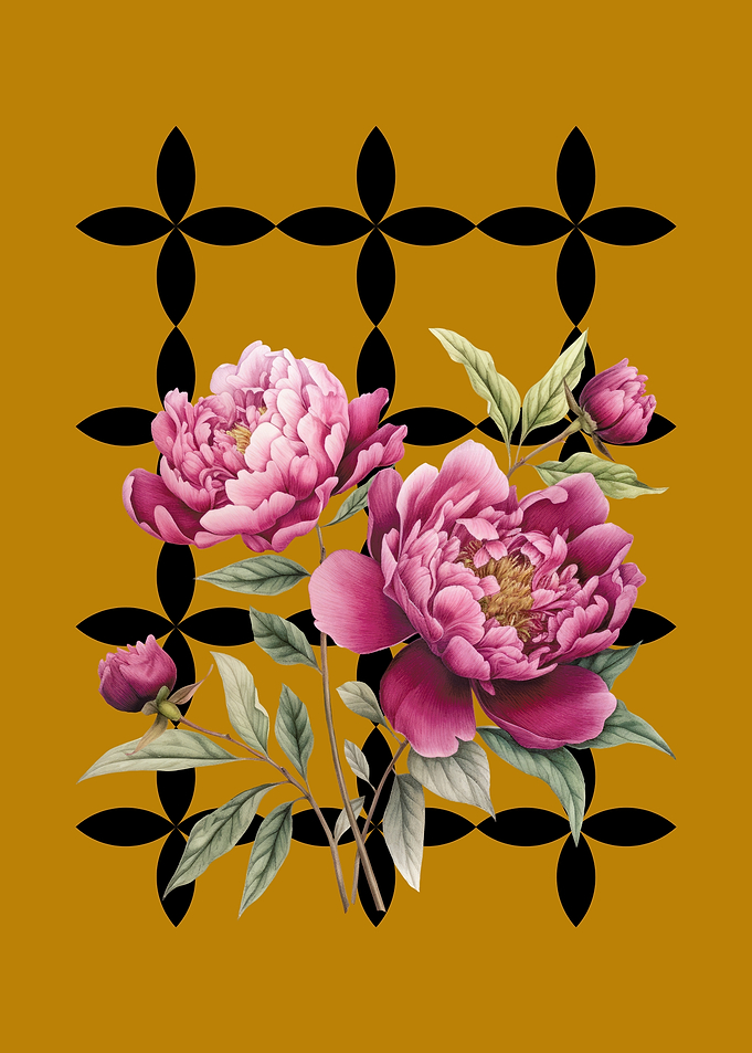Pink Peonies on Mustard
