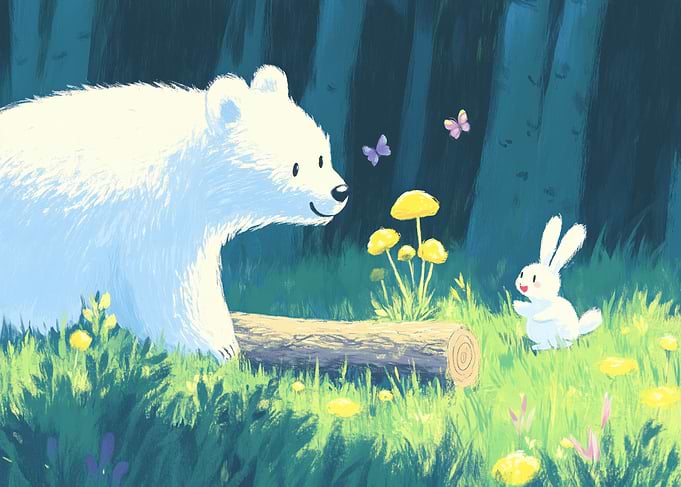 Polar Bear and Bunny in Forest