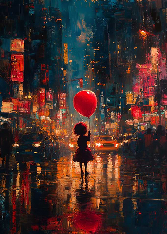 Girl with Balloon in City