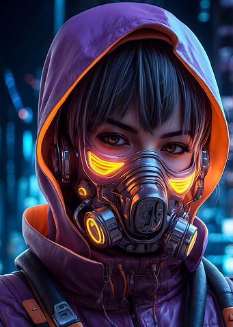 Cyberpunk Woman in Gas Mask