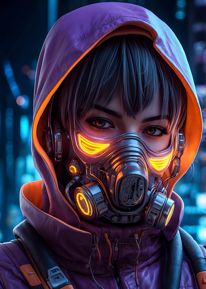 Cyberpunk Woman in Gas Mask