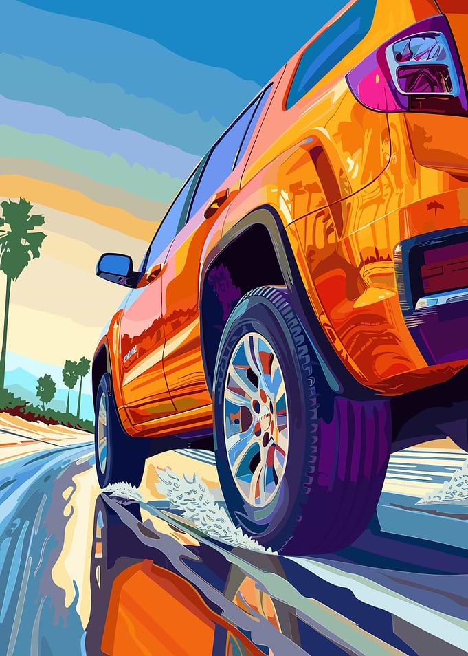 Orange SUV on Road