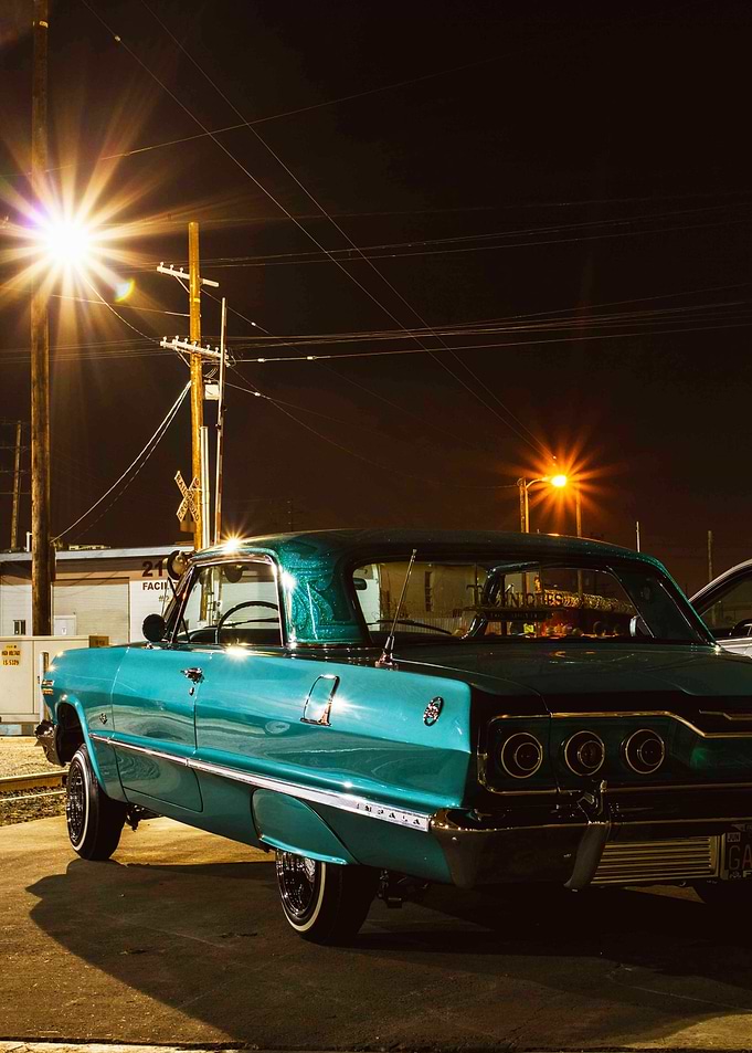Lowrider Classic Teal Car at Night