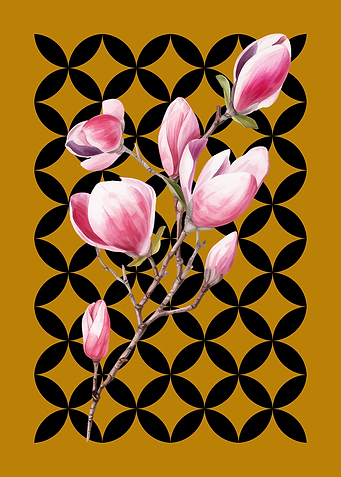 Magnolia Branch with Geometric Pattern