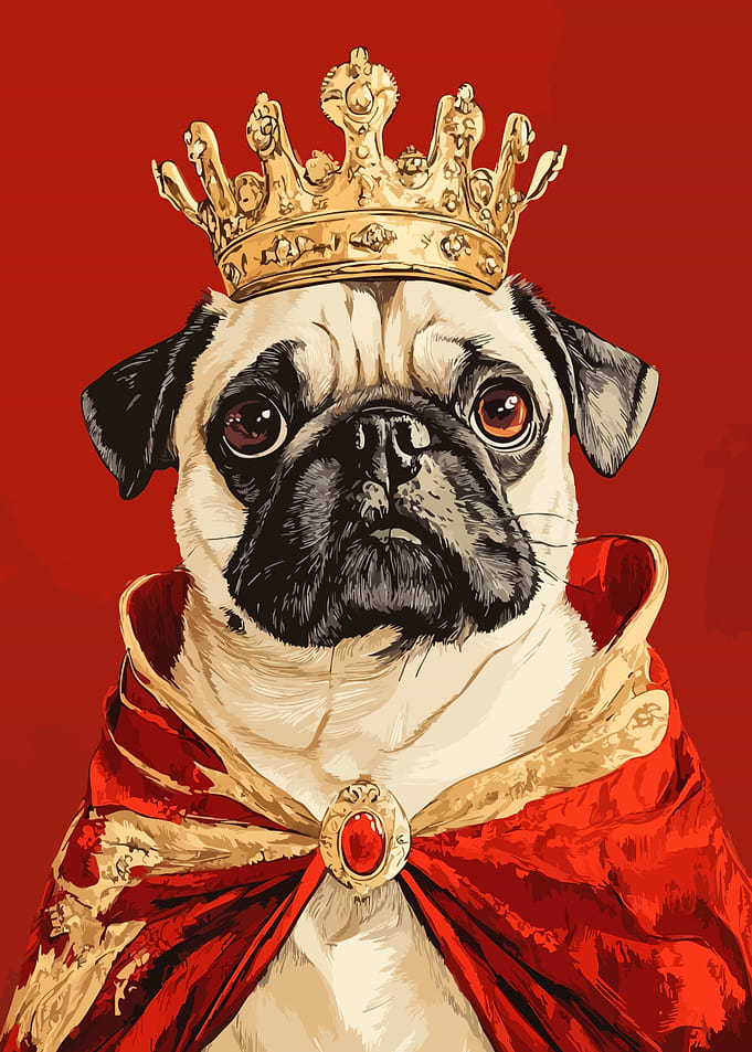 Funny Pug as King with Crown Cute Minimalist Art