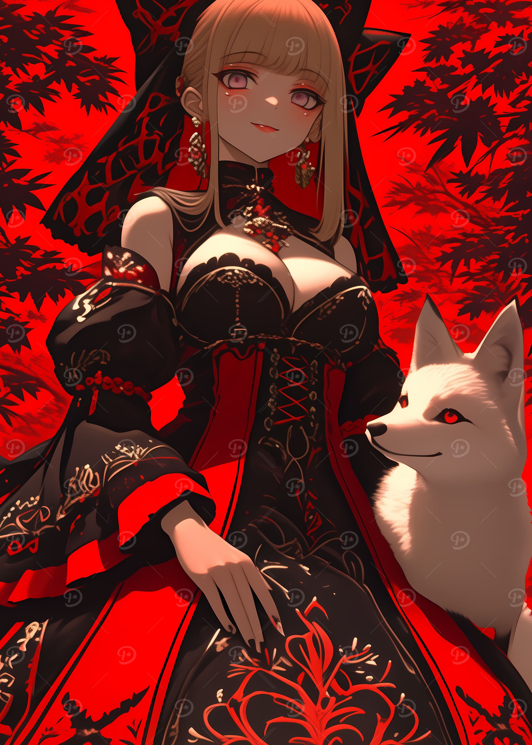 Anime Girl with White Fox Gaming