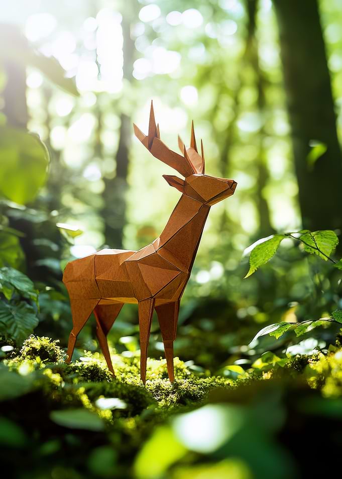 Origami Deer in Forest