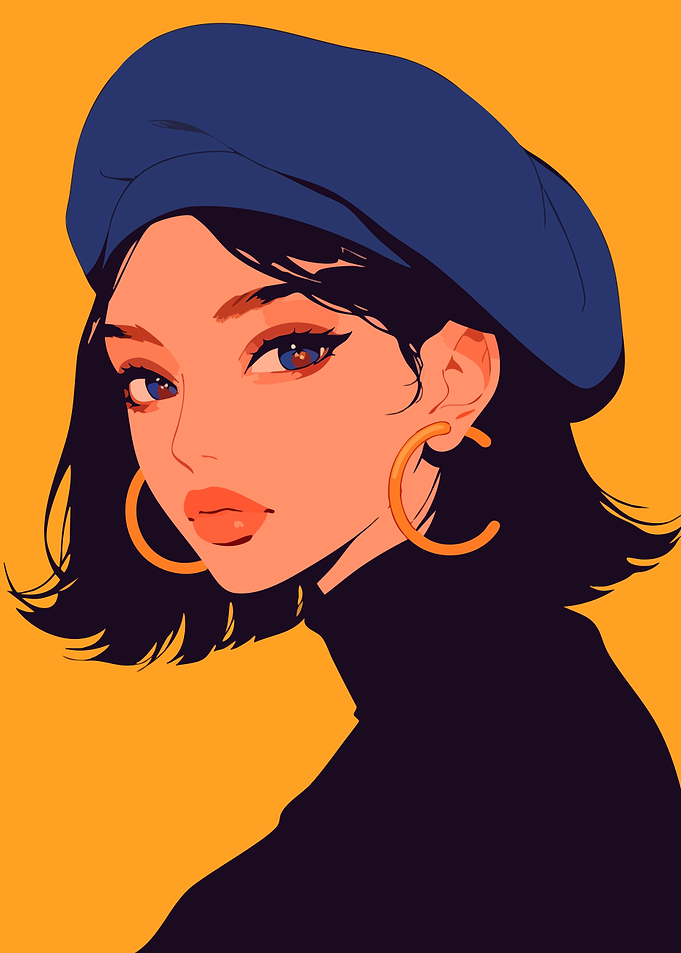 Anime Girl in Blue Beret Minimalist Art
