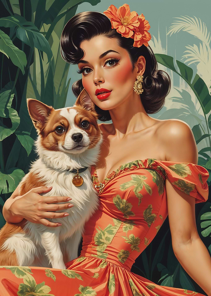 Latina Pinup with Cute Dog