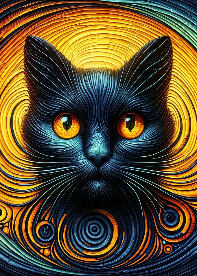 Vibrant Feline Face in Swirling Colors