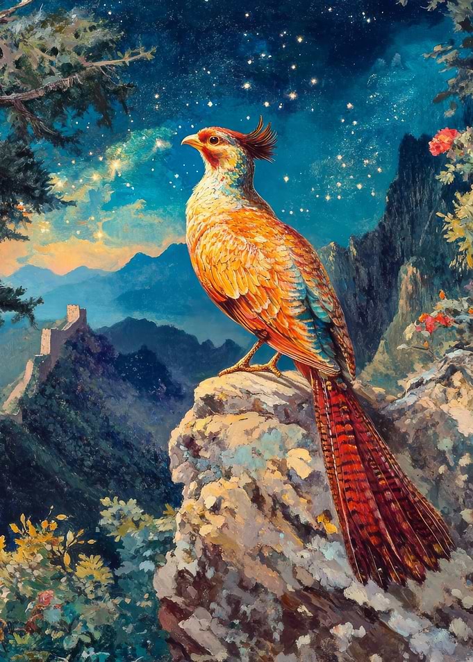 Golden Pheasant Under Stars