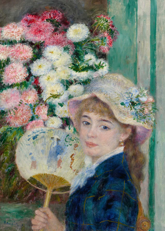 Young Woman with Fan and Flowers