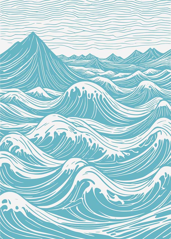 Ocean Waves & Mountains – Japanese Inspired Line Art