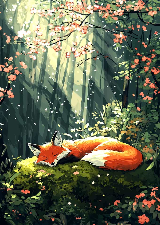 Sleeping Fox in Forest