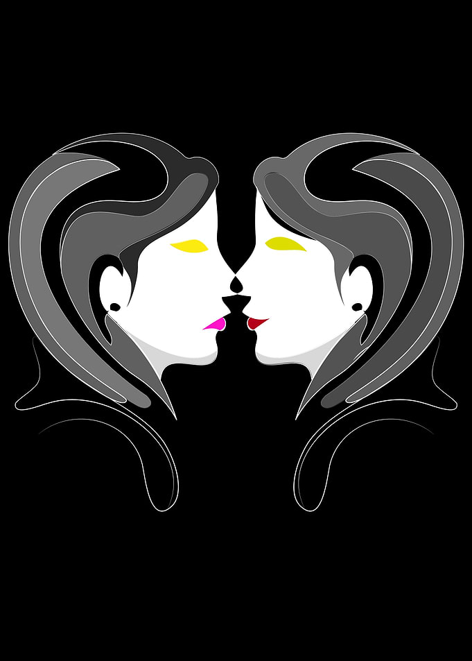 Abstract Female Faces of Gemini twins