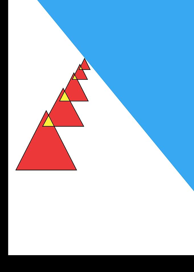 Red Triangles on White and Blue