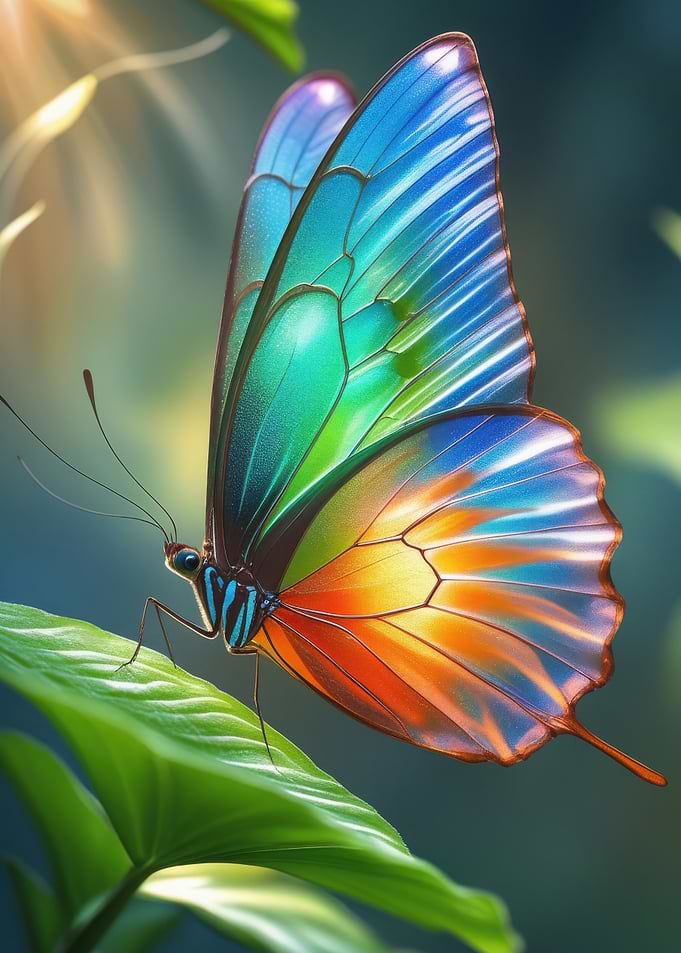 Rainbow Butterfly on Leaf