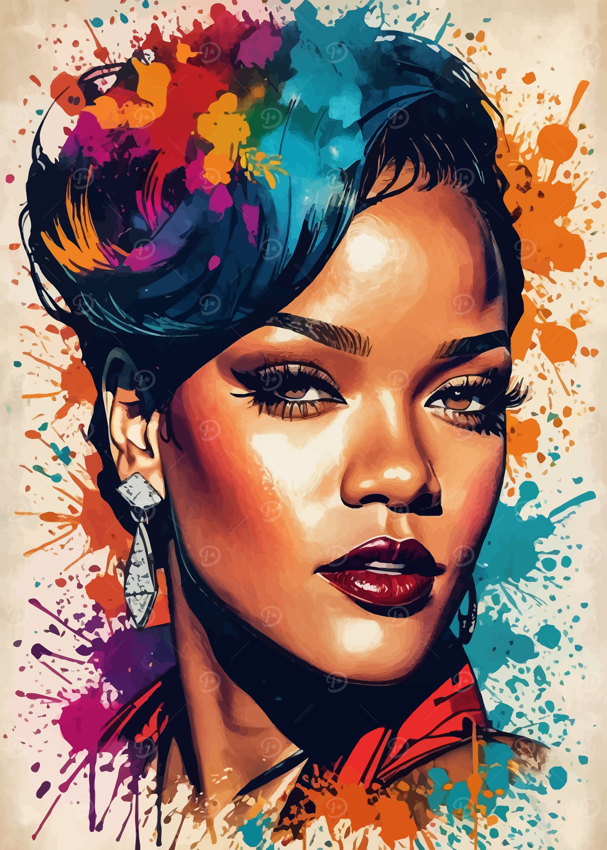 Rihanna Vintage Watercolor Portrait Art