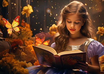 Girl Reading in a Magical Forest