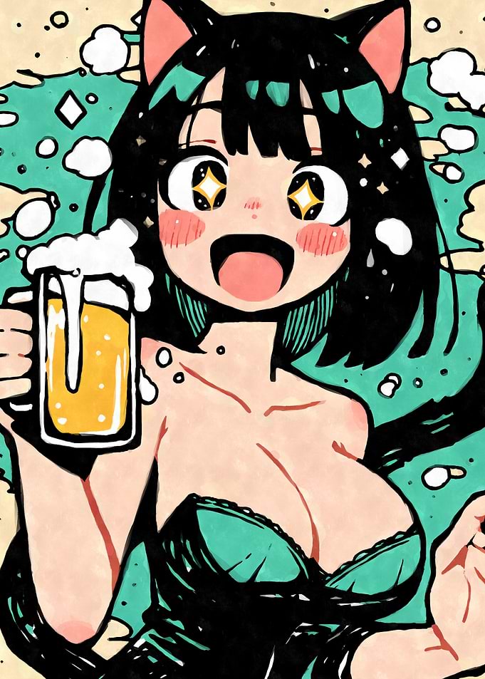 Kawaii Anime Girl with Beer