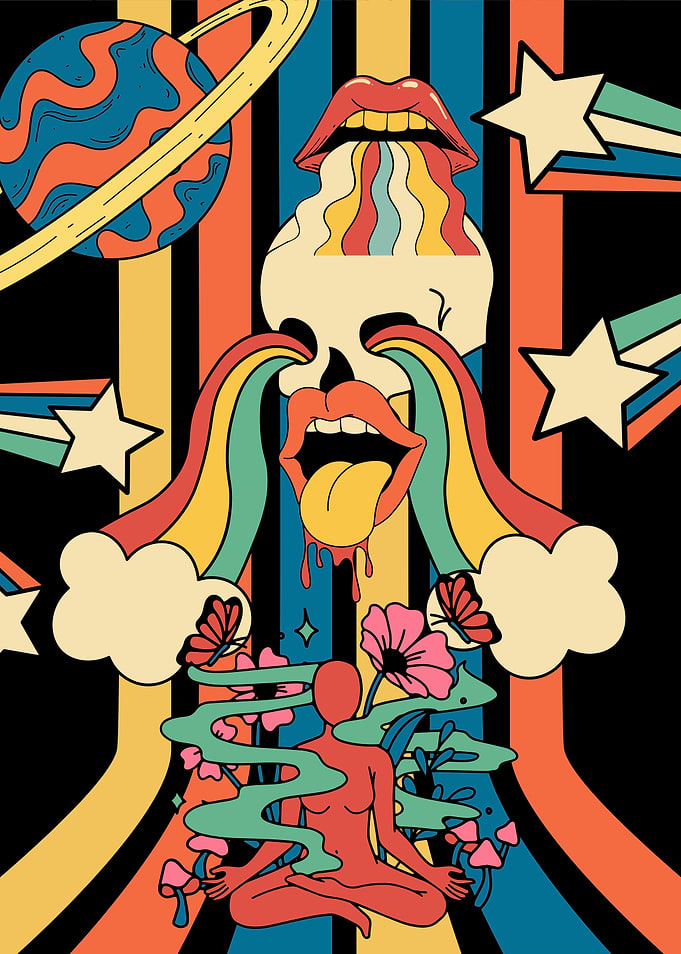 Psychedelic Skull & Rainbow
