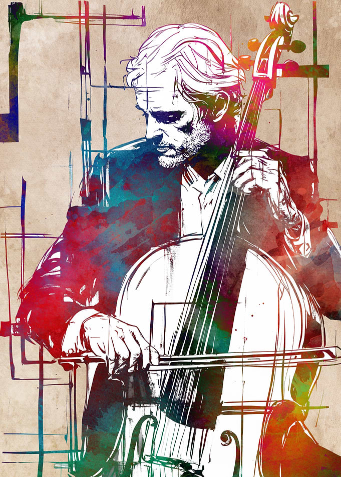 Cello Player Watercolor Art