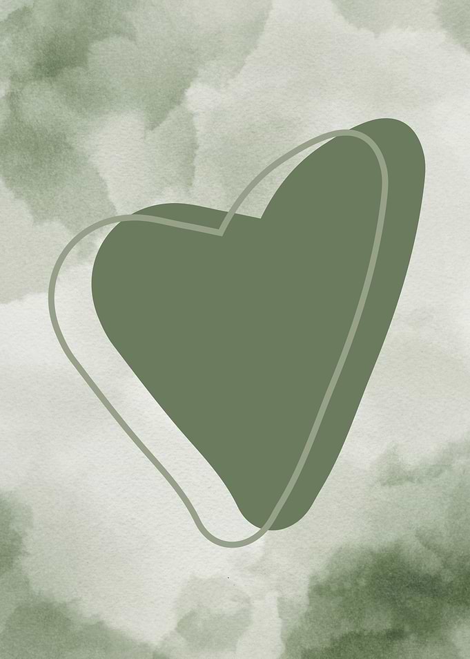 Minimalist Boho Green Heart Watercolor