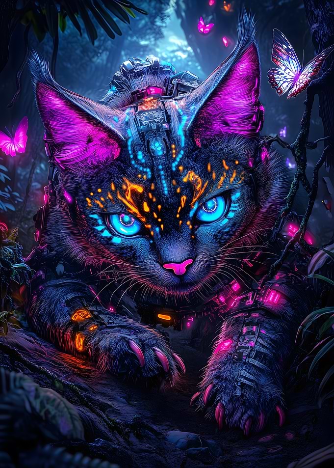 Cybernetic Cat in Forest