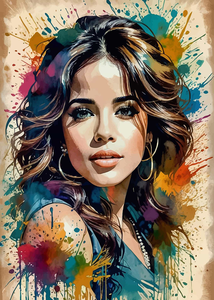 Camila Cabello Vintage Watercolor Portrait