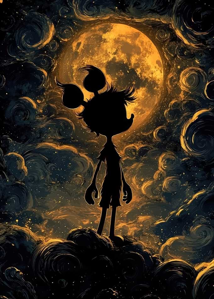 Silhouette Under a Full Moon