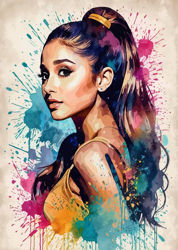 Ariana Grande Vintage Watercolor Portrait