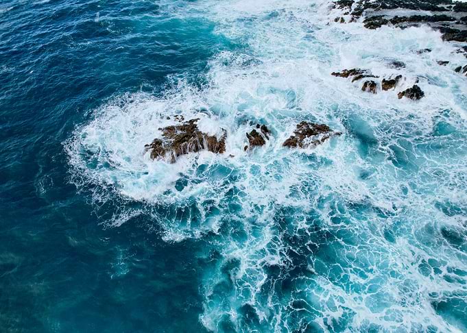 Ocean Waves Crashing on Rocks