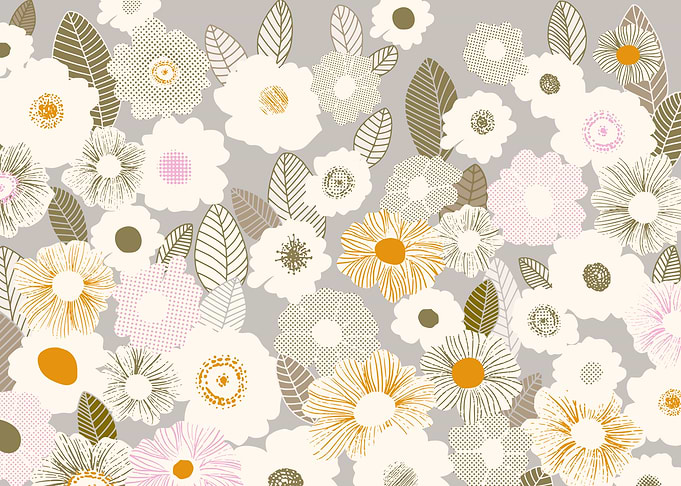 Floral statement patternd flowers retro colors