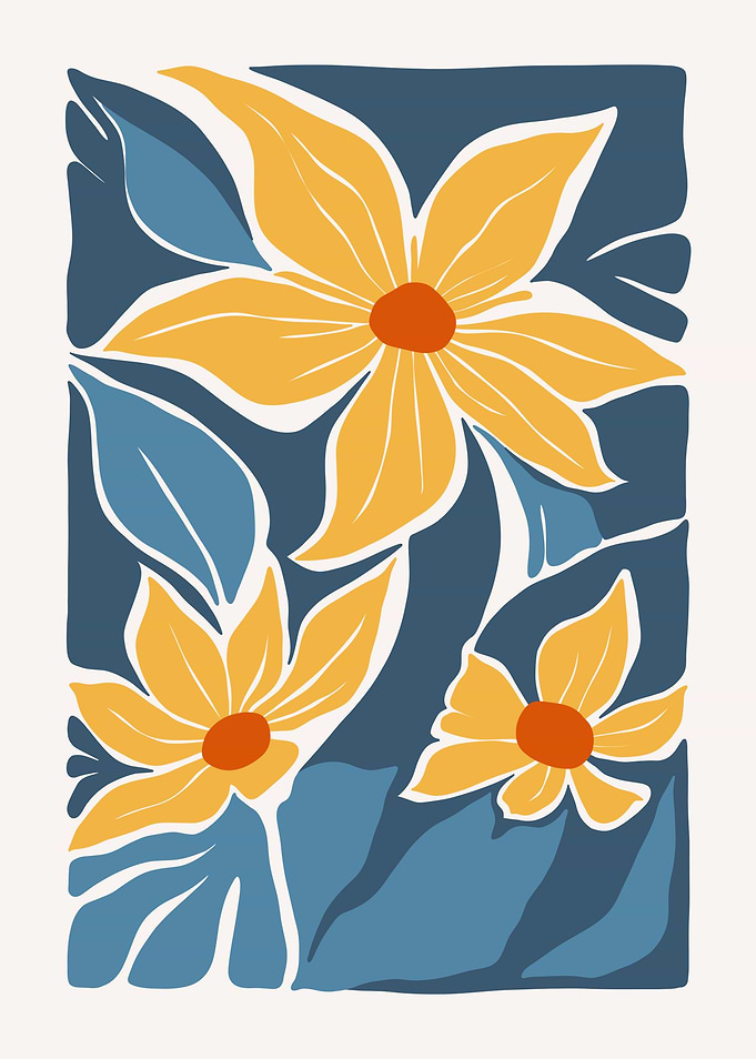 Yellow Flowers on Blue