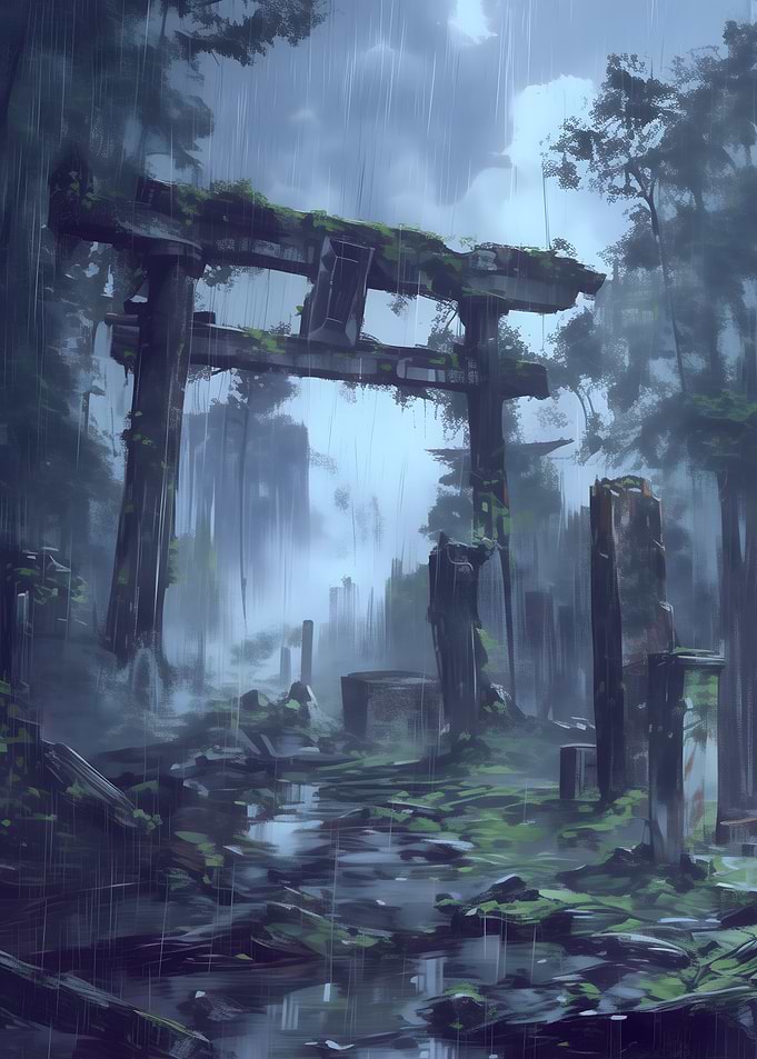 Ruined Torii Gate in Forest