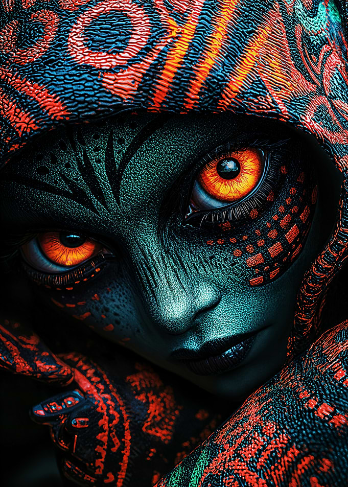 Alien Portrait with Orange Eyes